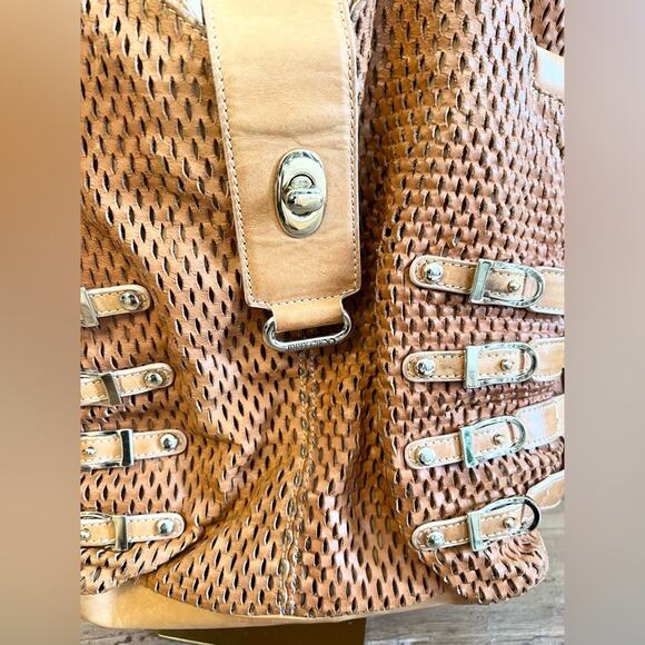 Jimmy Choo bardia bag brown leather hobo shoulder bag perforated leather luxury - Picture 3 of 16